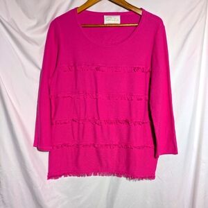 Women's Pappagallo Crewneck Pullover Cotton Sweater With Fringe, Barbiecore Sz L